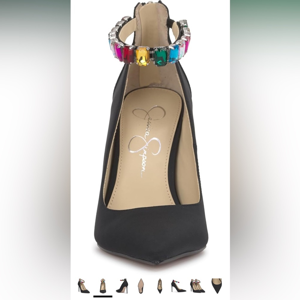 Jessica Simpson Black Heels with Vibrant Gem Strap - Picture 2 of 7